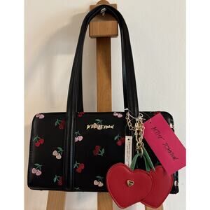 NWT Betsey Johnson XOMACK Shoulder Bag Purse Embroidered Cherry Cherries Pinup